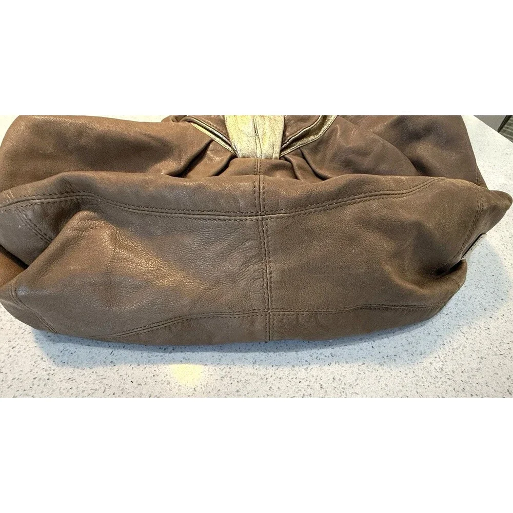 KOOBA Pleated Shoulder Leather Hobo Bag Purse Gold Brown Slouchy Boho - Picture 8 of 16